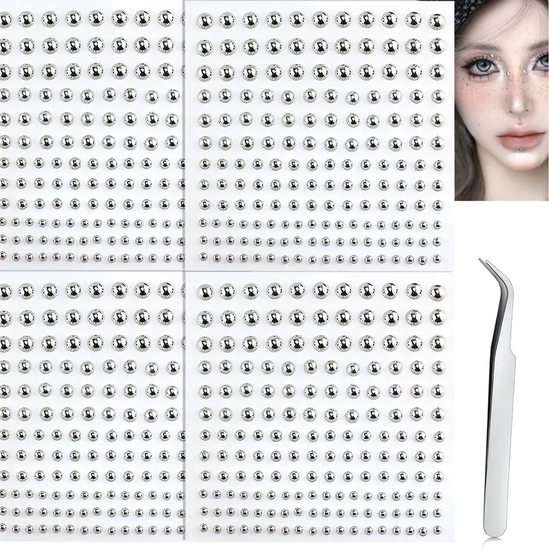 Face Gems Lip Stud, Face Jewels, Round Shaped Fake Piercings y2k Accessories Nose Stud Eyebrow Stud, Non Piercing Nose Stick on Silver Belly Button Sticker, Face Sticker Ring Cool Punk Y2K Makeup for Women Men Piercing Disc, Nose Piercing Jewelry
