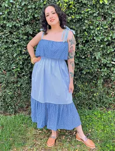 FINAL SALE - Scout Retro Seersucker & Swiss Dot Stroll Ruffled Prairie Dress