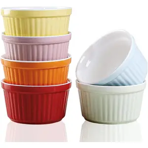 Ramekins 6oz Oven Safe,Creme Brulee Ramekin and Souffle Dishes,Porcelain Baking Bowls,Dipping Sauce Dish.Pudding Cups,Set of 6,Colorful.
