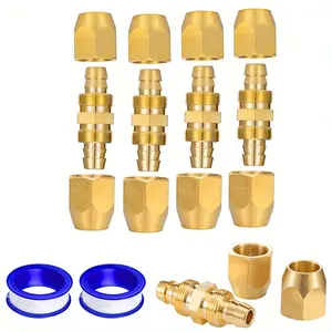 4 Pieces Brass Pneumatic Hose Splicer,Reusable Hose Splicer Repair Kit with 2 Teflon Tapes for 1/4 Inch ID Hose,Pneumatic Hose Repair Fittings for Homes,Garages,Professional Auto Repair Shops