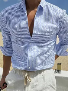 Men's Plaid Casual Shirt, Striped Long Sleeve Button-Down Top, Spring & Fall Fashion, Suitable for Travel and Daily Wear, Men's Clothing