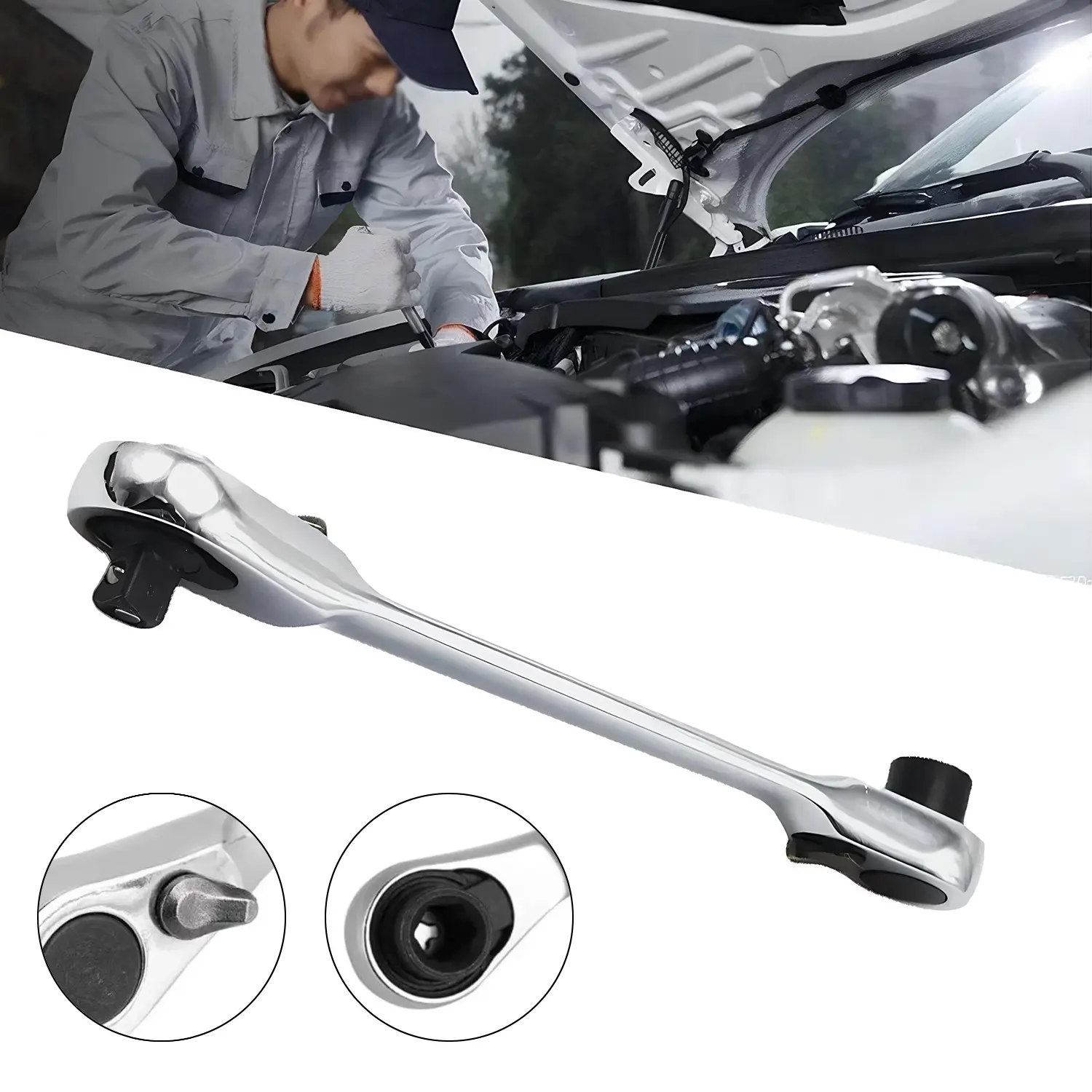VAYWET Silver 1/4 in Mini Double-Headed 72-Tooth Drive Socket Ratchet Wrench (Bits Not Included) - Compact Design, 5-Degree Rotator, Quick-Release Hand Tool for Tight Spaces Screw Tasks, Ideal for DIY Enthusiasts