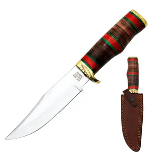DC 809 11' Deer Creek Multicolor Stacked Leather Handle Hunting Knife with Leather Sheath