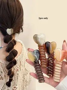 2pcs High Elasticity Hair Ties, Scrunchies, Elastic Band Scrunchie, Heart Pattern, Elegant Style, All Seasons, Plastic Material, Hair Accessories for Women Telephone Wire Gift