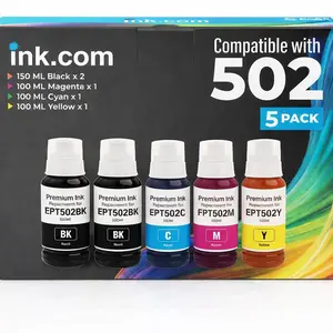 Ink.com Compatible 502 High Capacity Ink Refill 5 Pack Compatible with Epson for ET-2850 ET-3830 ET-3850 Printers