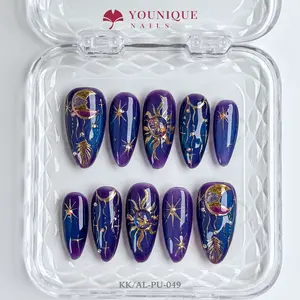 Younique Nails 2025 | Cosmic / Galaxy Press-On Nails Collection | 10PCS 100% Handmade Press-On Nails | Reusable Colorful Art Glossy Design Acrylic Luxury Long Lasting 3D Stylish Office Wear Floral Embellished Rhinestone salon-quality