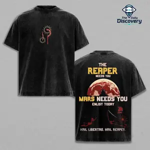 red rising merch tee - The Reaper of Mars Oversize Lightweight Cotton Washed TShirt, Rise for Mars Design Clothes, Dystopian Sci-Fi Fan Apparel, red rising merch ZTE