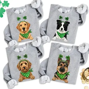 Custom Shamrock Dog St. Patrick’s Day Sweatshirt, Funny Dog Portrait Irish Shamrock Sweatshirt, Lucky Dog Dad Mom Gift