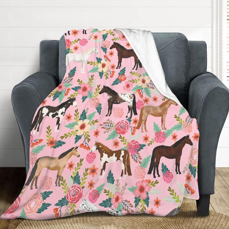 Horse Lovers Flannel Throw Blanket, Western Print, Soft Cozy Gift for Girls, Pink   Bedroom Couch   Holiday Travel Outdoor Decor, Birthday Present