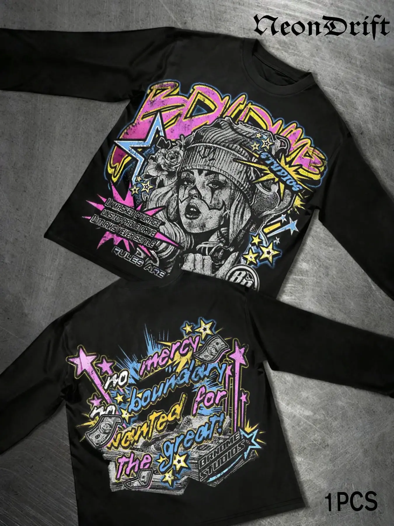 Unisex Anime Character Graphic Print Long Sleeve Round Neck T 