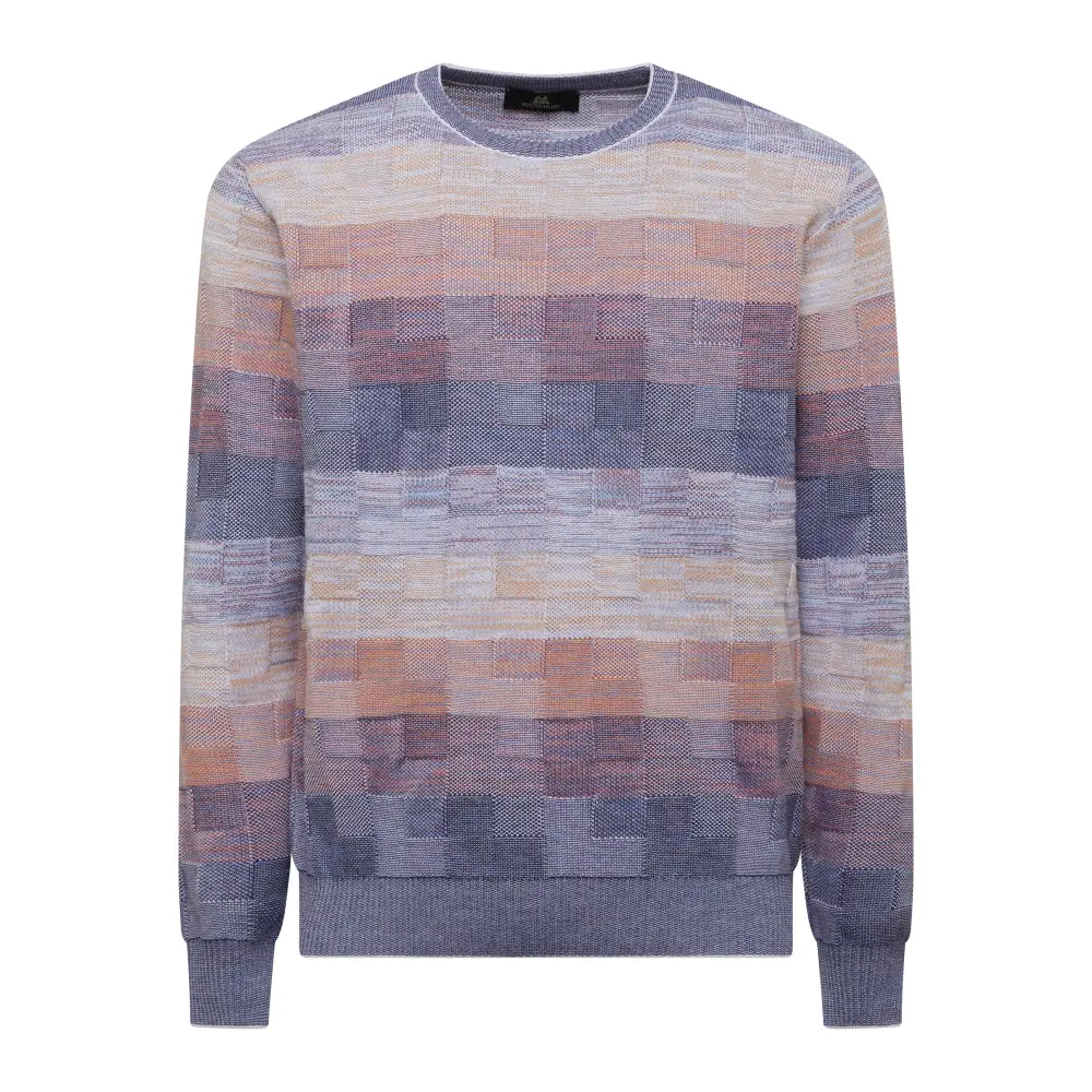Montechiaro Crew Neck Italian Oxford and Purl-stitch Sweater 31127610M