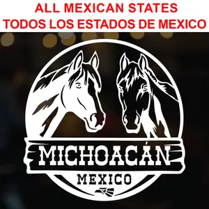 Sticker para Trocas De Rancho Calcomania para Autos Mexico Decals for Trucks Diseño Ranchero con Caballos Personalizada con tu Estado Mexicano.