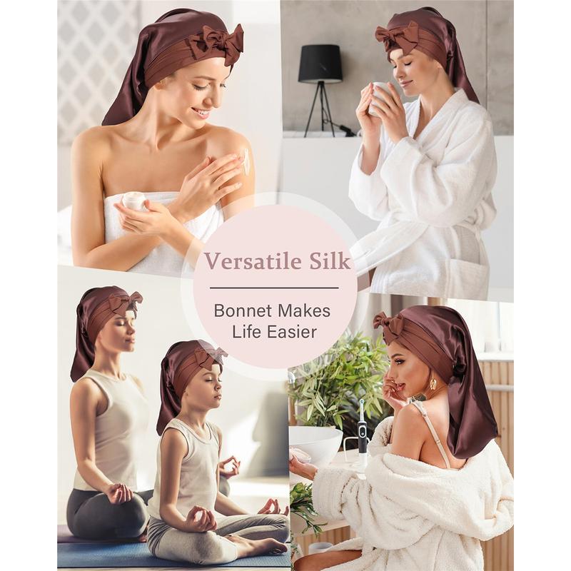 100% Mulberry Silk Bonnet for Women Long Hair Bonnet Natural Silk Sleeping Cap with Elastic Tie Band Hair Bonnets for Hair Nightcap Gifts for Female