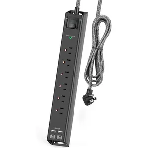 Surge Protector Power Strip - Extension Cord with 6 AC Outlets 4 USB (2 USB-C Ports), Flat Plug with Overload Surge Protection, Wall Mount, 5ft, Outlet Extender for Home Office Dorm Room Essentials