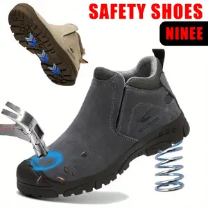 Ultimate Comfort Steel Toe Safety Shoes - Puncture-Proof, Slip-Resistant, Shock-Absorbing, and Breathable Industrial Footwear for Men - Durable Split Cow Leather Upper and Rubber Sole for Construction and Heavy-Duty Work