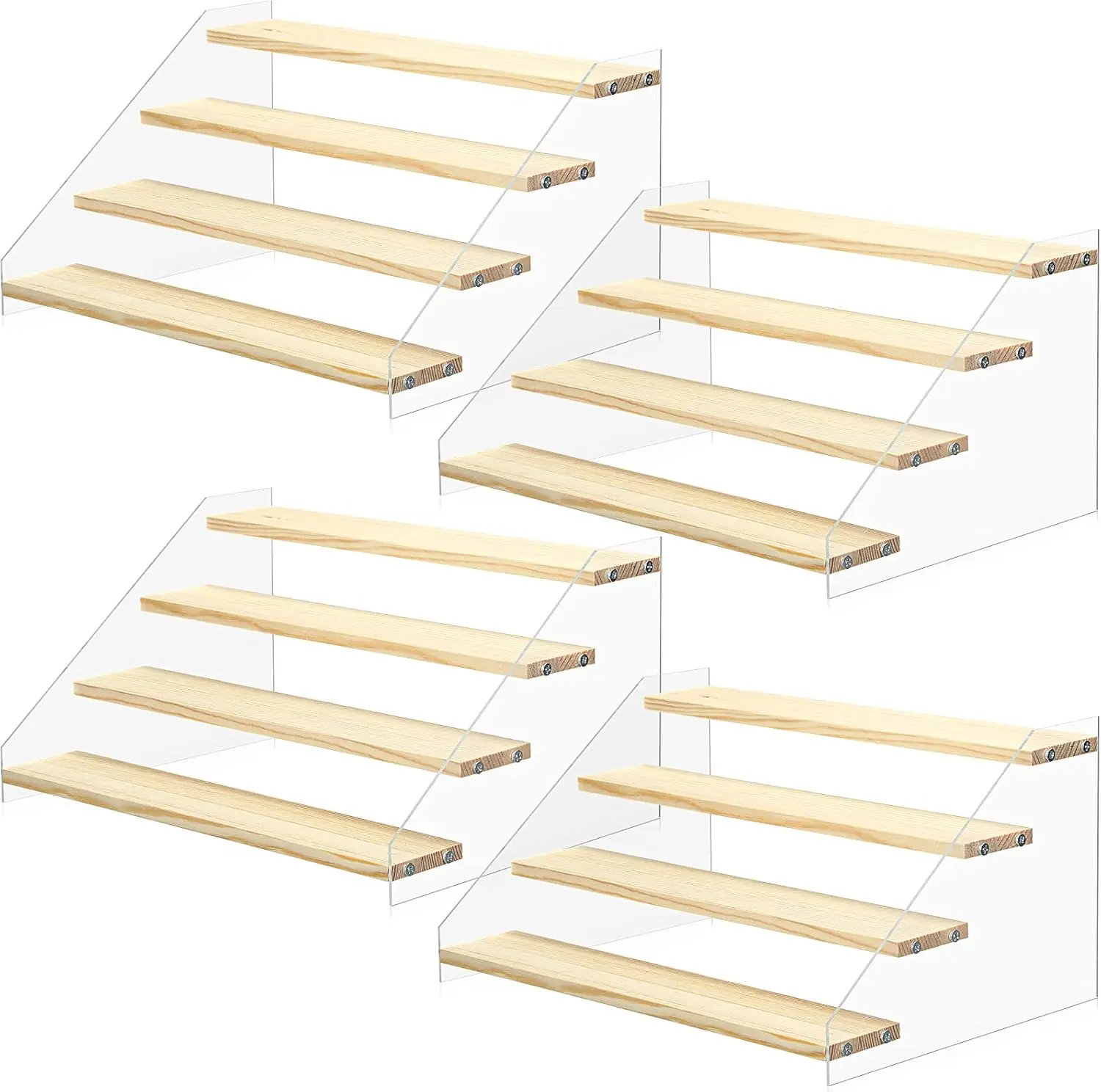 Acrylic-Wooden Multi-Tier Display Stand - 3/4 Tier Tabletop Retail Riser for Home Organization, Craft Fair Vendor Supplies, Spice/Perfume Storage & Collectibles Showcase