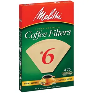 Melitta No. 6 Conical Shape Coffee Filters, 40-Count Natural Paper Filters with Rich Double Crimp & Perforated Design, Kitchen & Coffee Ware Accessory