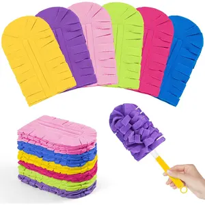 12 PCS Fleece Reusable Duster Refills, Washable Heavy Duty Duster Pads, 360 Cleaning Pads for Fan, Window, Furniture, Floor (Include 1 Handle)