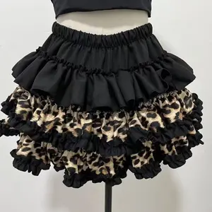 Alt Culture Spicy Girl Mini Skirt, Leopard Spliced Tiered Cake High Waist Y2K Slim Half Skirt