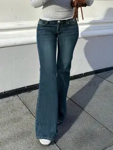 Low-Rise Retro Y2K Style Versatile Double-Button Women Denim Flare Pants