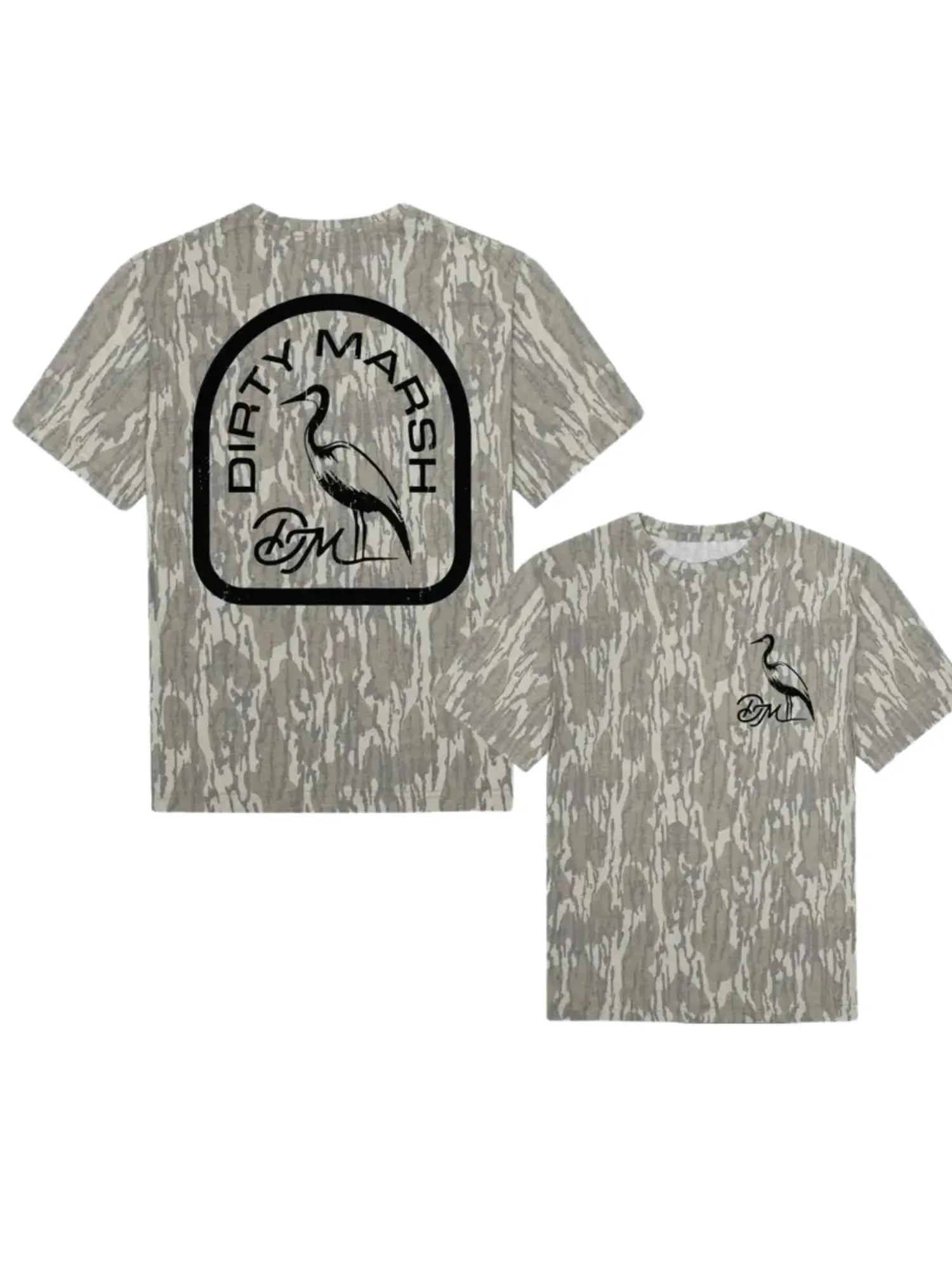 Black Dirty Marsh Bottomland Mossy Oak Camo Tee - 3D Print Hunting Camo Shirt, Soft Stretch Cotton Crew Neck Tee for Men & Women, Full Size S-5XL