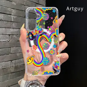 Magnetic Phone Case Supports Wireless Charging for  Samsung Galaxy S26 Edge S23 Ultra S24 Plus FE S25 S22+ Alien Rainbow Ride Pattern Non-Yellowing Shockproof Soft Silicone Transparent Acrylic Large Hole Cover