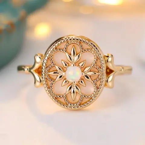 Vintage Flower Design Artificial Gemstone  Decorated Ring, Fashion Accessories for Women & Girls, Trendy All-match & Exquisite Jewelry for Birthday Gift, Elegant Rhinestone Ring, Fashion Rings, Beautiful Rings, Fashionable Jewelry