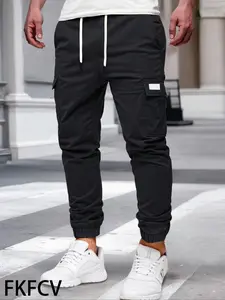 Men's Casual Running Pants, Waterproof Windproof Lightweight Twill, Comfortable Drawstring Design, Multi-Functional Outdoor Hiking