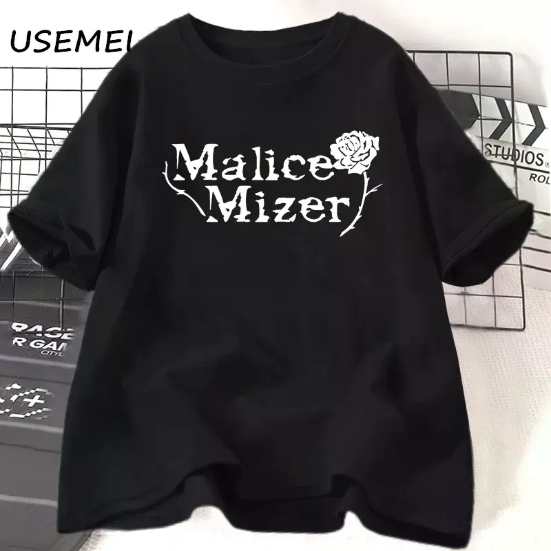 Malice Mizer Rose T-shirt Women Men Rock Music Graphic T Shirts Round Neck Cotton Short Sleeve T-shirts Oversized Streetwear