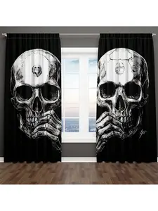 Gothic Skull Print Blackout Curtains 1Set/2pcs Pack Polyester Peach Skin Velvet UV Protection Fade Resistant High Definition Digital Printed Window Treatments for Family Bedroom - Interior Decoration Accessories