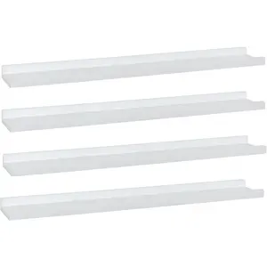 Long Floating Shelves 36 Inches Set of 4, Picture Shelf for Wall with Ledge,Photo Frames Display Shelves Wall Mounted Rustic for Living Room Bedroom  , Decor (Rustic White)