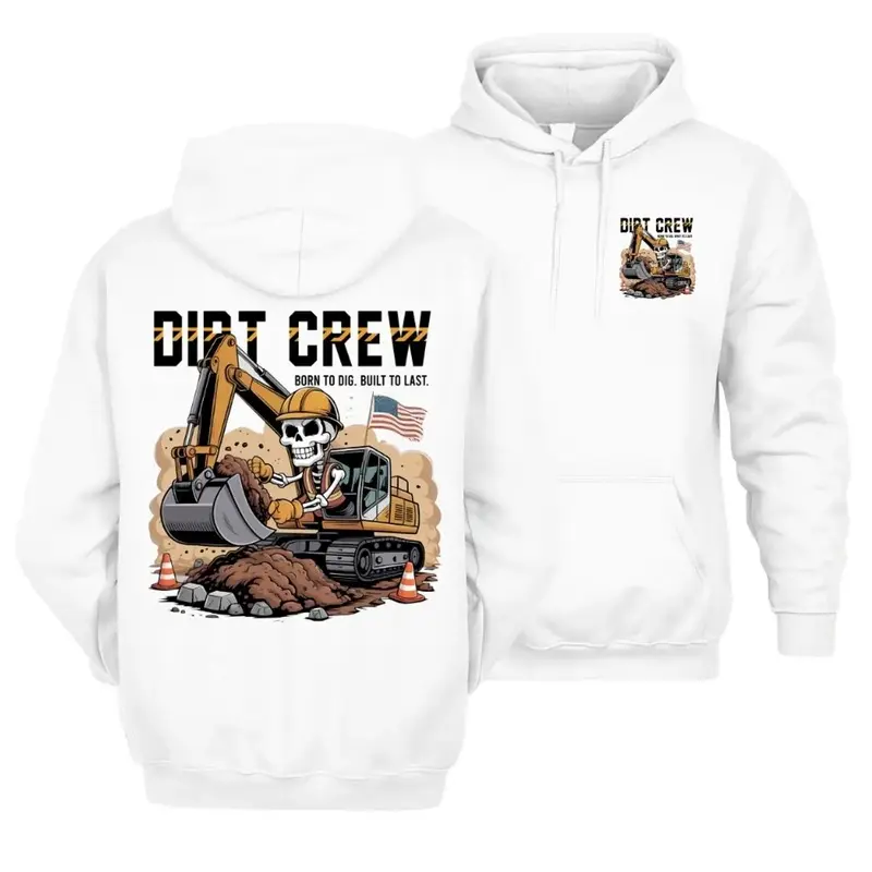 Born To Dig Hoodie – Excavator Skeleton Operator Graphic, Heavy Equipment & Construction Crew Hoodie, Funny Jobsite Workwear Pullover For Men & Women, Perfect Gift For Excavator Drivers & Dirt Crew Laborers, Built To Last Sweatshirt