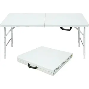 Folding Table 4 FT Portable, Plastic Foldable Table Adjustable Height with Carrying Handle for Dining, Picnic, Party, Camping