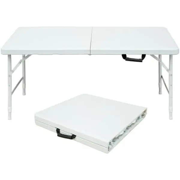 【Christmas Gift】Folding Table 4 FT Portable, Plastic Foldable Table Adjustable Height with Carrying Handle for Dining, Picnic, Party, Camping