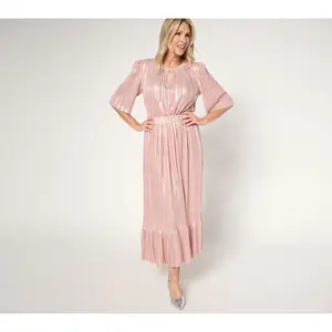 by Stacy London Regular Metallic Plisse Pleated Midi Dress