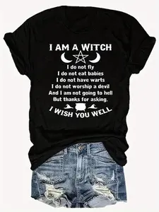 Women' Funny Witch-Themed T-Shirt with Humorous Sassy Witch Phrases - Loose Fit Round Neck Casual Top, Black for Casual Attire & Themed Parties - Comfortable Witch Costume Apparel