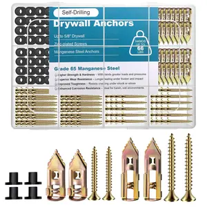 180 count Upgraded Self Drilling Drywall Anchors with Screws Kit (2 Sizes Manganese Sheetrock Anchors & 2 Sizes Zinc Plated Screws, 90 Wahsers), Metal Expansion Anchors for Wall Decors, No Drill Hole