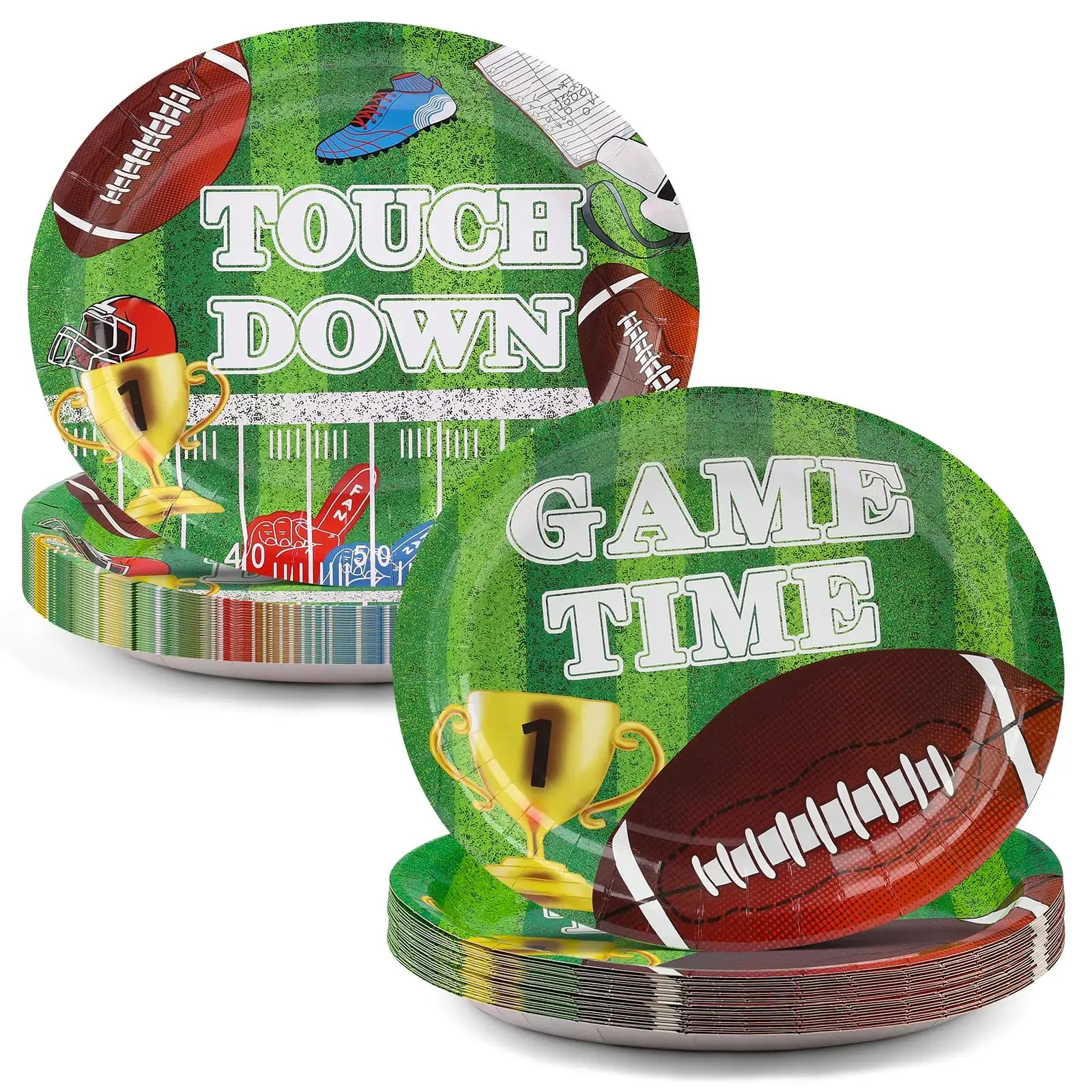 FATLBSEV 50Pcs Football Party Oval Paper Plates -10" x 12" Large Disposable Party Plates for Football Party Supplies