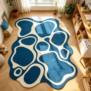 Abstract Blue Rug, Modern Living Room Carpet, Easy Clean Washable, Ideal for Bedroom & Living Room, Perfect Holiday Gift