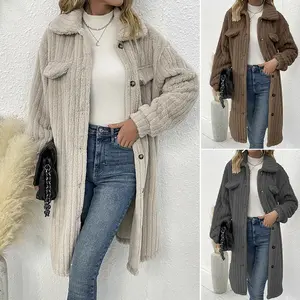 Women's 2026  Autumn Thick Faux  Lapel Plush Coat Top Crinkle Craft Warm Elegant Stylish Versatile for Formal Occasions Daily Wear Unique Design High Quality Fashion Outerwear peacoat  outfits winter clothes   coats for  jacket for women Fur thicken warm