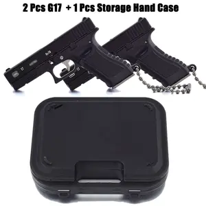 3-Piece Set: Classic 1:3 Scale Glock G17 Miniature Model Toy Keychain – Includes 2 Mini Keychain Pendant & 1 Black Plastic Carrying Case Accessory. Meticulously crafted with excellent wear resistance, high hardness, and durable metal construction.