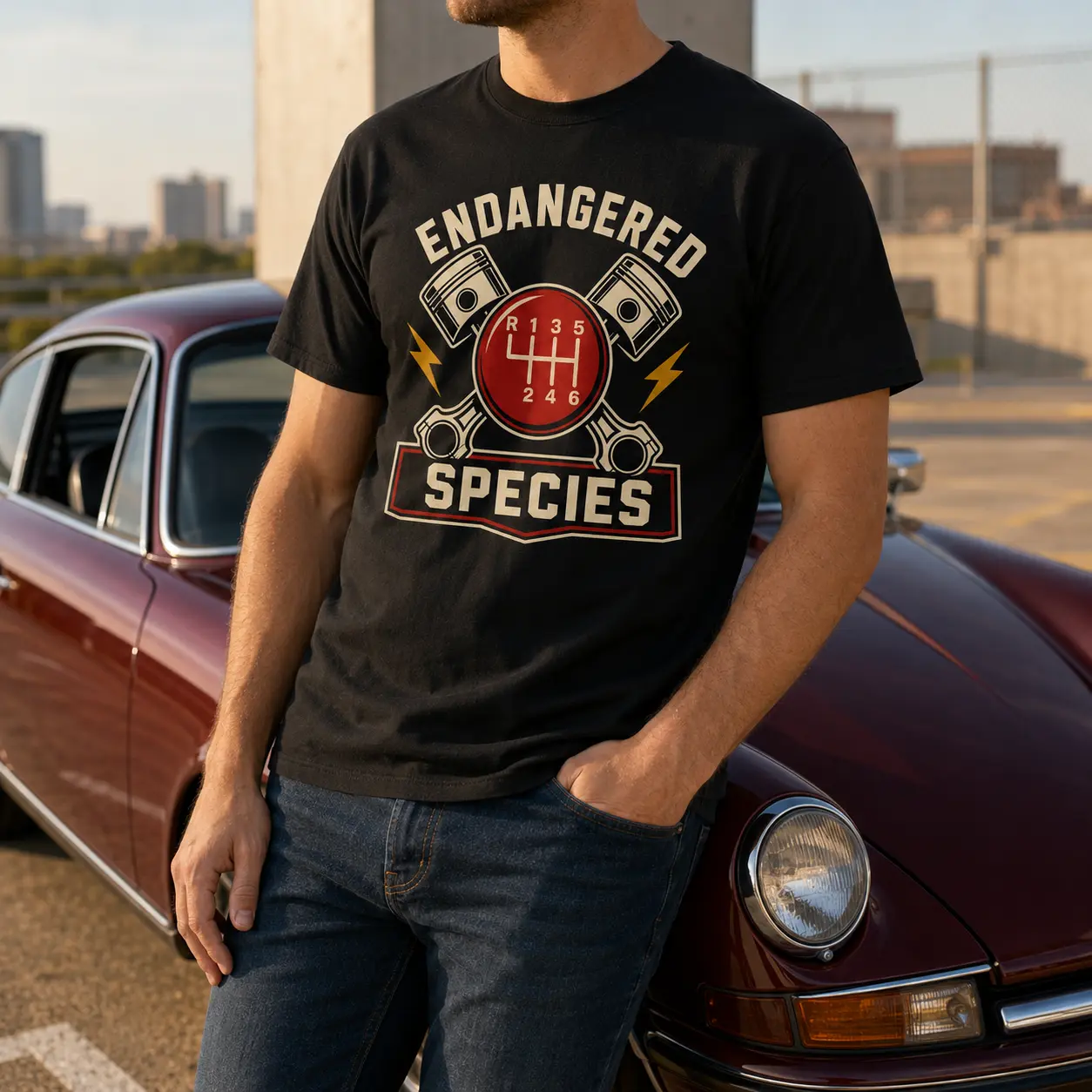Endangered Species 6 Speed Manual Transmission T-Shirt for Men, Funny Gear Shift Car Graphic Tee, Car Enthusiast Gift