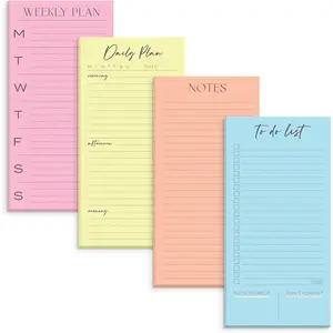 SO Set of 4 Essential Refrigerator Notepads with  - Grocery Schedule Holder Pad for Fridge - Weekly   for Adhesive - Cling Notebook Meal Planner - Attractive Shopping List Pad