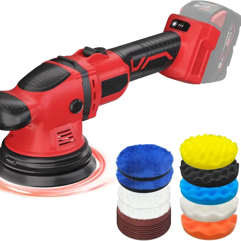 Cordless Orbital Car Buffer Polisher Tool Only, 6‑Inch 6‑Speed Car Polishing Machine 1800‑5500RPM, 17PCS Polishing Accessories, Compatible with 18V M18 Battery, Battery Not Included