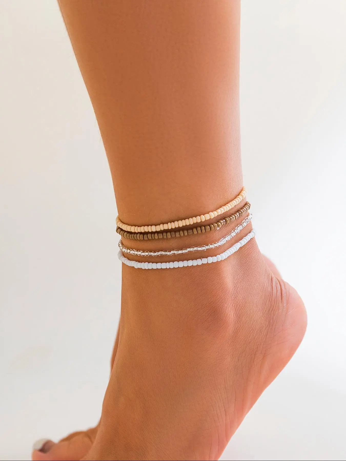 Boho Style Minimalist Solid Color Beaded Anklet (4pcs), Fashionable Jewelry for Women & Girls, Fashion Chains Jewelry for Party, Daily Clothing Decor, Trendy All-match & Exquisite Jewelry for Birthday Gift