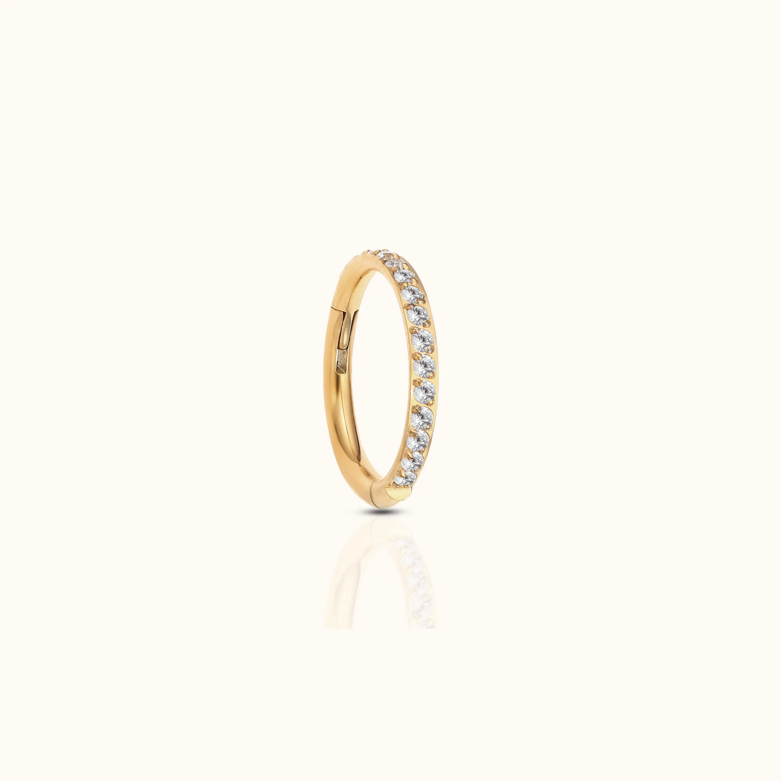 Classic CZ Clicker 6mm Titanium PVD Gold Hinged Nap Hoop Earring