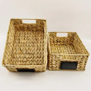 New Water Hyacinth Woven Frame, Square Storage Basket, Storage Box, Living Room Desktop Basket, Straw Cosmetics Storage Basket, Home Organizers