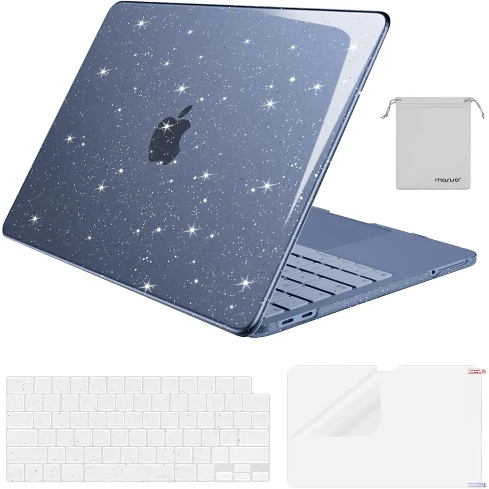MOSISO Sparkly Glitter Case Compatible with MacBook Neo Case 13 inch 2026 Release Model A3404 with A18 Pro Chip, Crack-Resistant Protective Hard Shell Case&Keyboard Cover&ScreenFilm&Pouch, Indigo