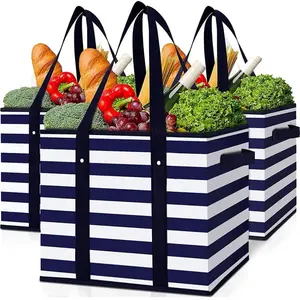3 Pack Reusable Grocery Bags Large Water Resistant Grocery Collapsible Heavy Duty Tote Bags for Shopping Picnic