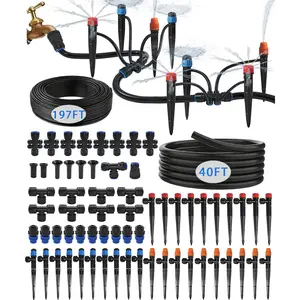 237FT  Quick-Connect Drip Irrigation System Kit with 40 Adjustable Nozzles, UV-Proof 1/2" & 1/4" PE Tubing, for Greenhouse, Lawn & Potted  Watering (40FT + 197FT)